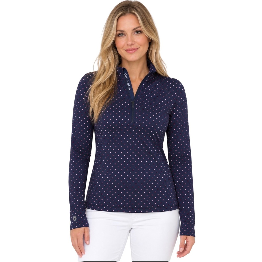 Greyson Women Navy Pink Wolf Print Quarter Zip Pullover Golf Active Top Small